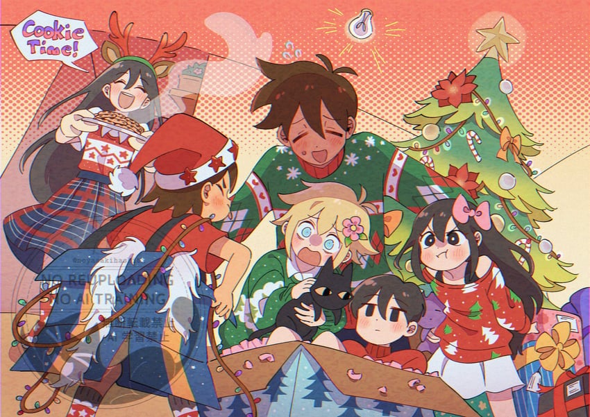sunny, basil, aubrey, kel, mari, and 1 more (omori) drawn by hashibi_(noyasakihashibi)