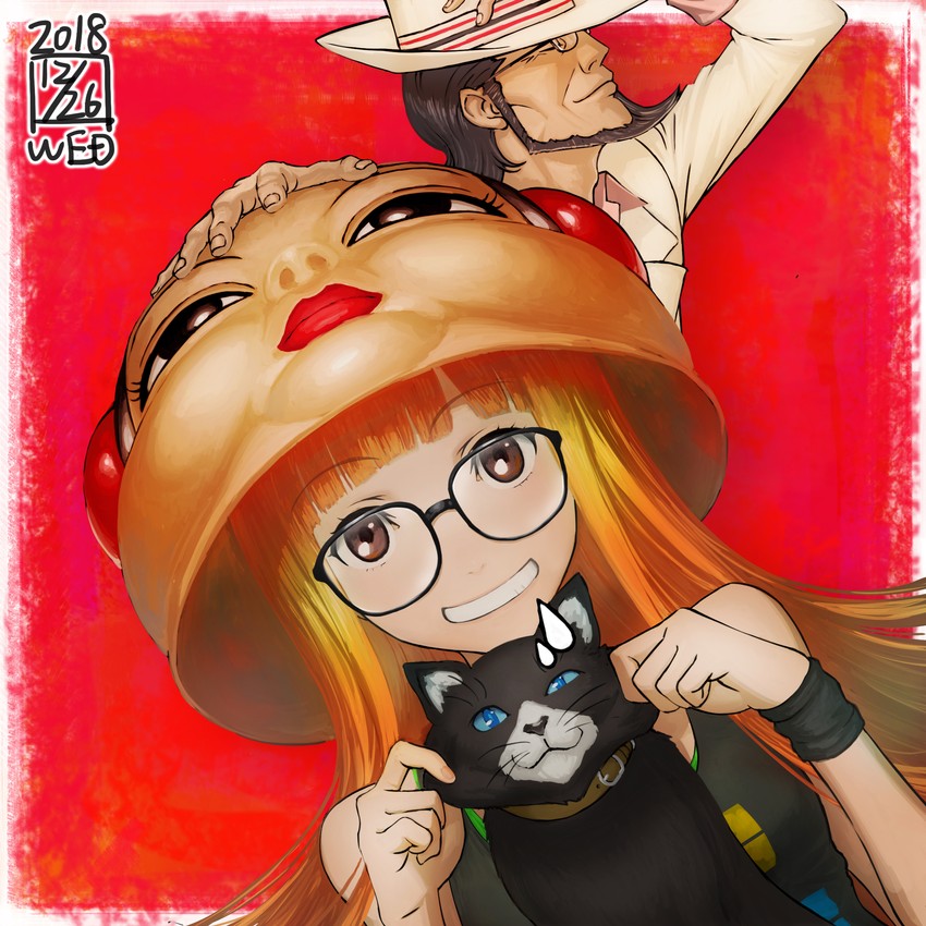 sakura futaba, morgana, and sakura soujirou (persona and 1 more) drawn by ikeda_(cpt)
