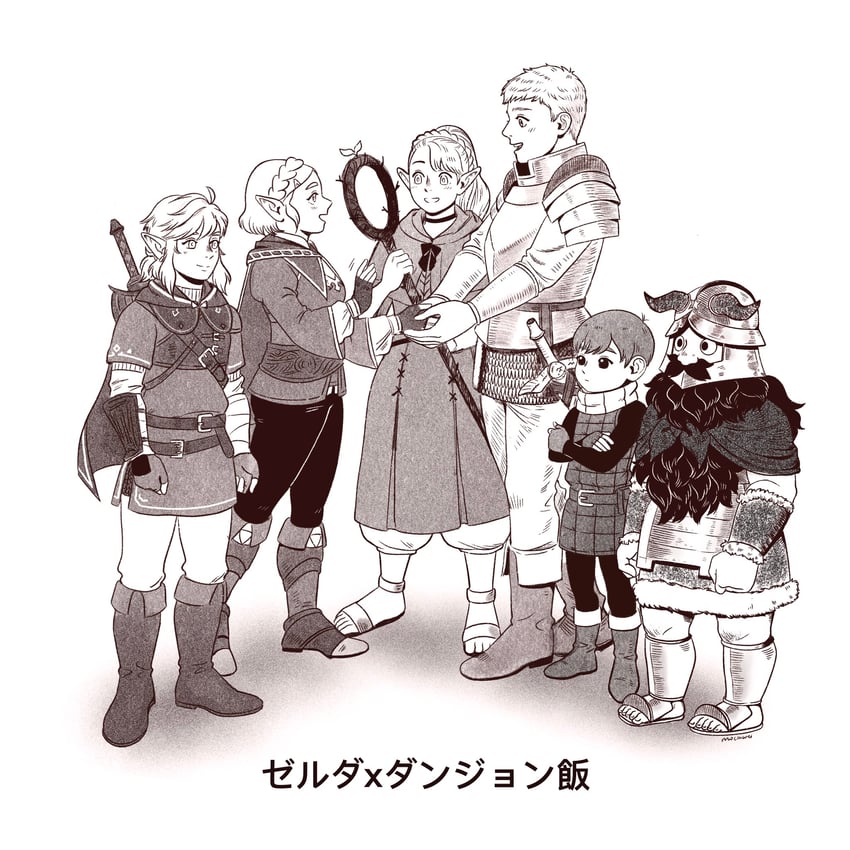 link, princess zelda, marcille donato, laios touden, senshi, and 2 more (the legend of zelda and 2 more) drawn by mochiwei