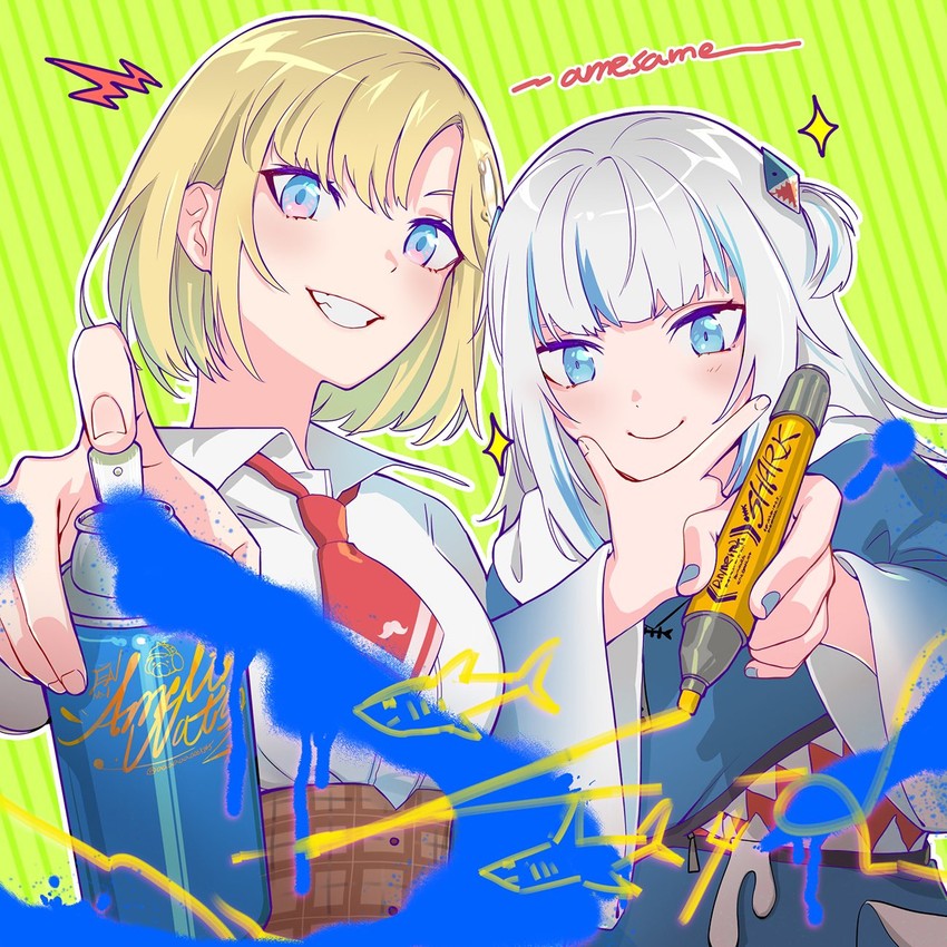 gawr gura and watson amelia (hololive and 1 more) drawn by crow_(aaaaaaa068345)