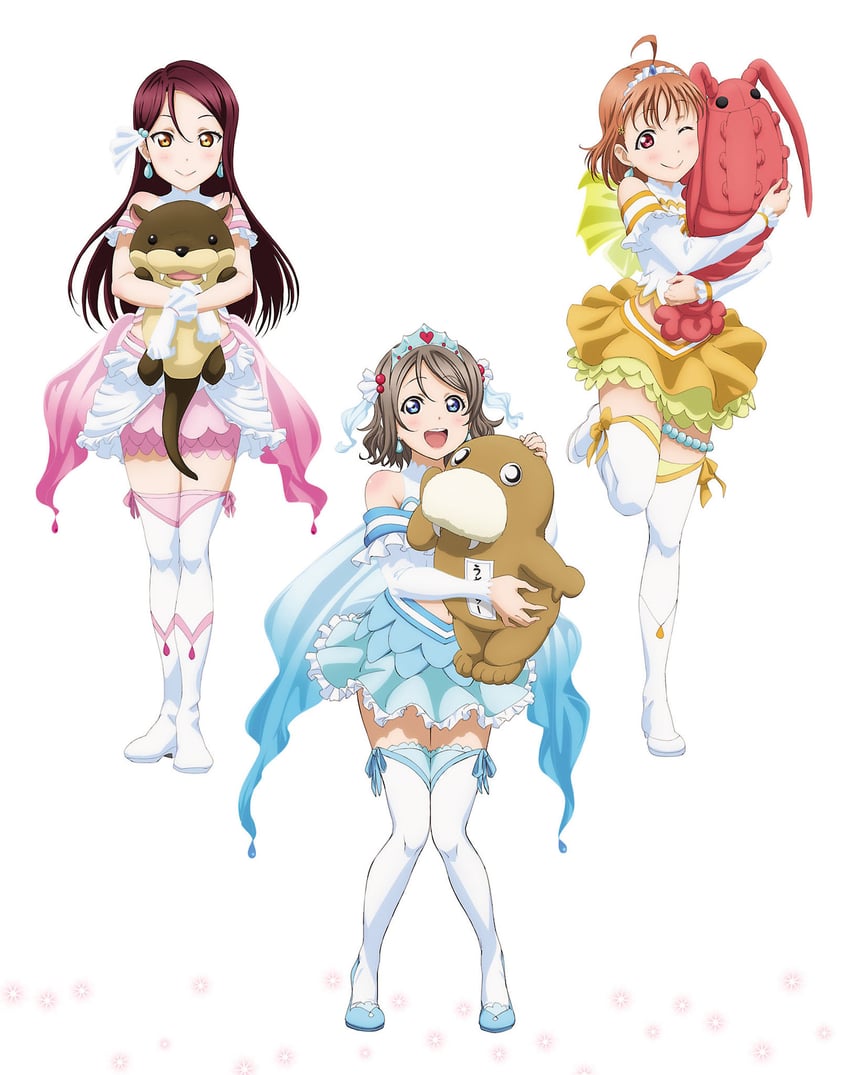 watanabe you, sakurauchi riko, and takami chika (love live! and 1 more)