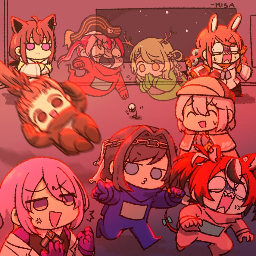 houshou marine, shirakami fubuki, usada pekora, ouro kronii, nanashi mumei, and 9 more (hololive and 3 more) drawn by wakatsuki_misato
