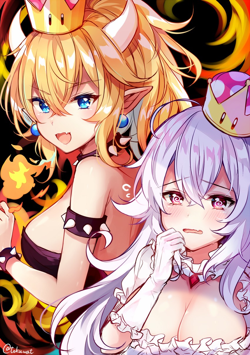 bowsette and princess king boo (mario and 2 more) drawn by fukunoki_tokuwa