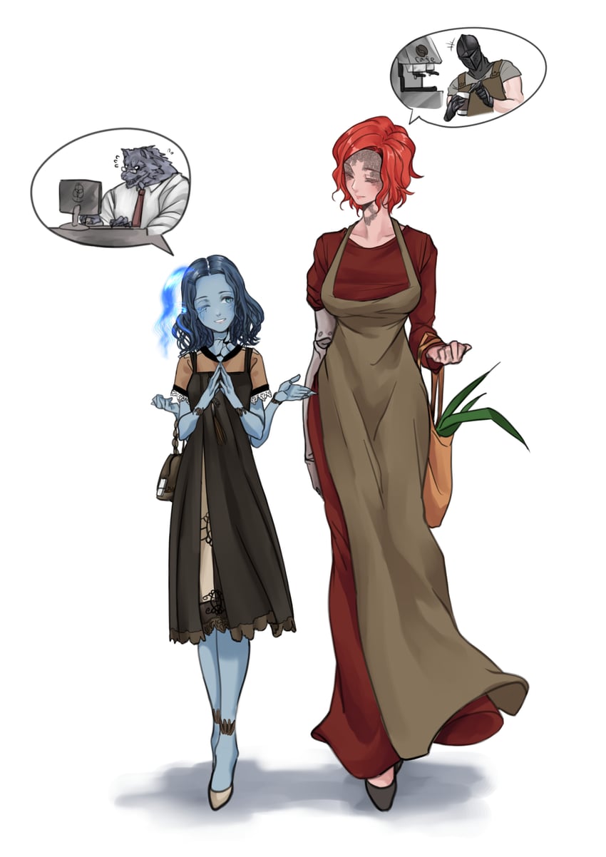 ranni the witch, malenia blade of miquella, tarnished, and blaidd the half-wolf (elden ring) drawn by illip