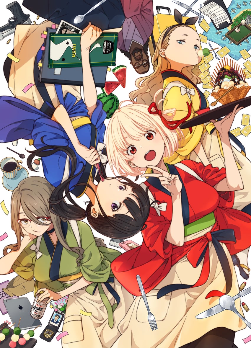 nishikigi chisato, inoue takina, kurumi, nakahara mizuki, and mika (lycoris recoil) drawn by imigimuru