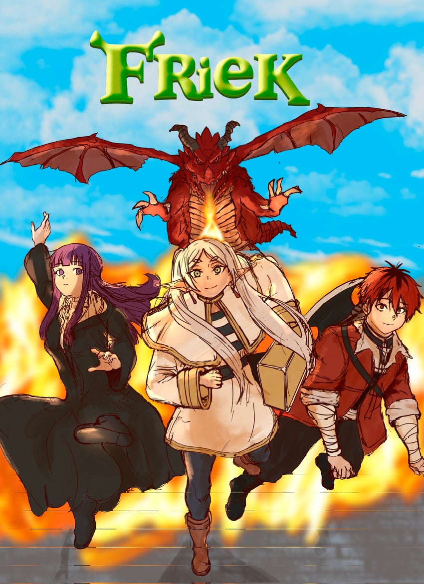 frieren, fern, and stark (sousou no frieren and 2 more) drawn by artist_artorias