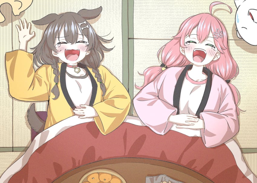 sakura miko, inugami korone, 35p, and listener (hololive) drawn by shiraishi_kouhei