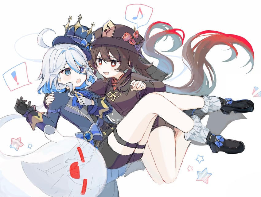 hu tao, furina, and boo tao (genshin impact) drawn by nekomiya_mint
