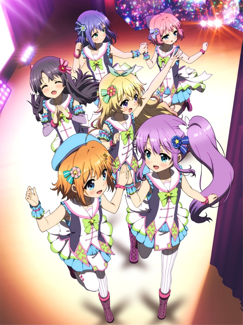 shikimiya mana, tsukisaka sayu, hiiragi kae, hasegawa mii, honjou kasumi, and 1 more (re:stage!) drawn by taniguchi_motohiro
