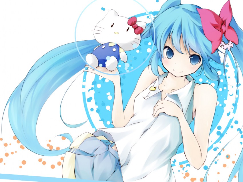 hatsune miku and hello kitty (vocaloid and 2 more) drawn by seseragi