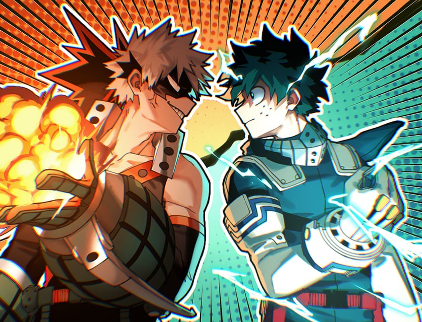 midoriya izuku and bakugou katsuki (boku no hero academia) drawn by cut_(nifuhami_35)