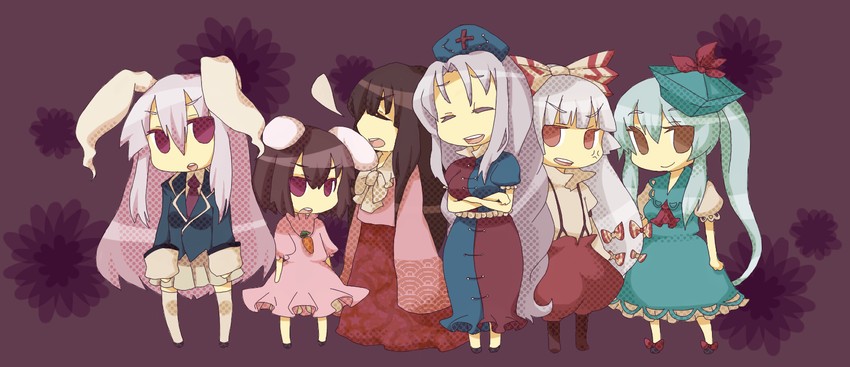 reisen udongein inaba, fujiwara no mokou, kamishirasawa keine, houraisan kaguya, inaba tewi, and 1 more (touhou) drawn by azuma_seiji