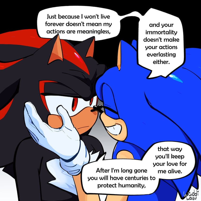 sonic the hedgehog and shadow the hedgehog (sonic) drawn by waddiwasu