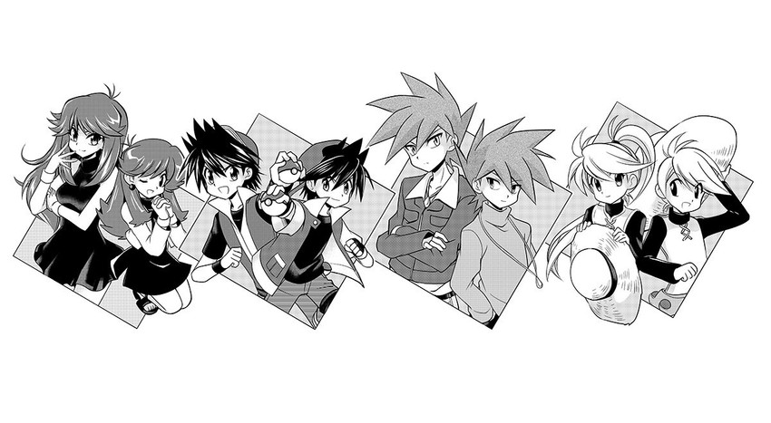 red, blue oak, green, and yellow (pokemon and 1 more) drawn by ayateaori
