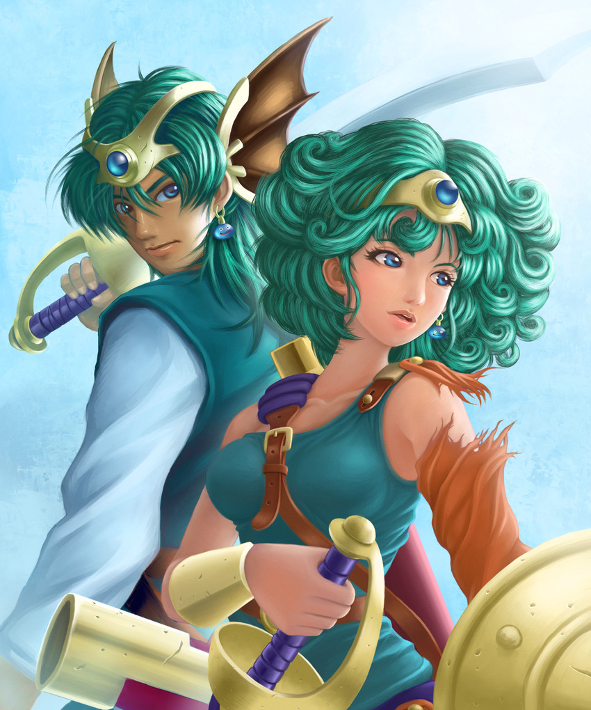 slime, hero, and heroine (dragon quest and 1 more) drawn by ameisensou