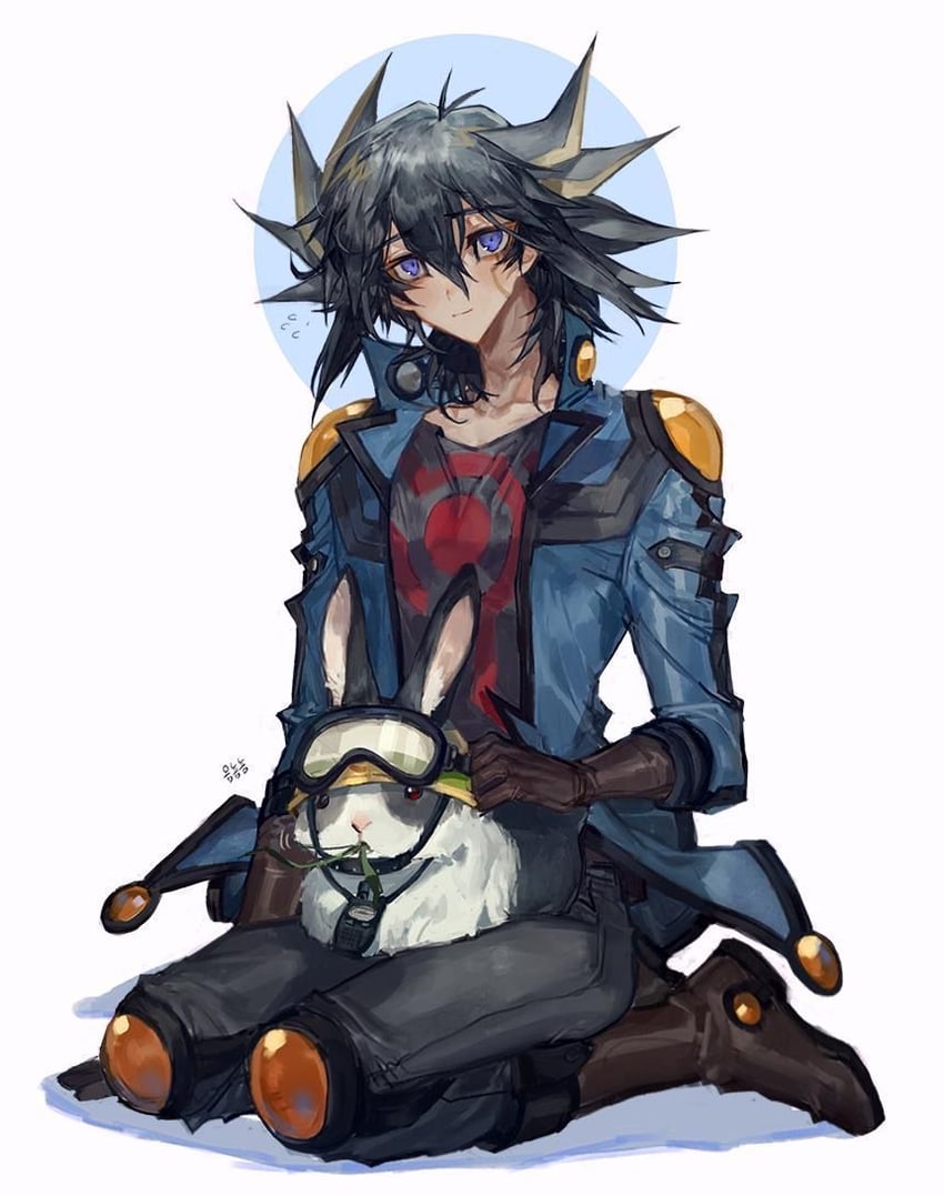 fudo yusei and rescue rabbit (yu-gi-oh! and 1 more) drawn by momentcorefly