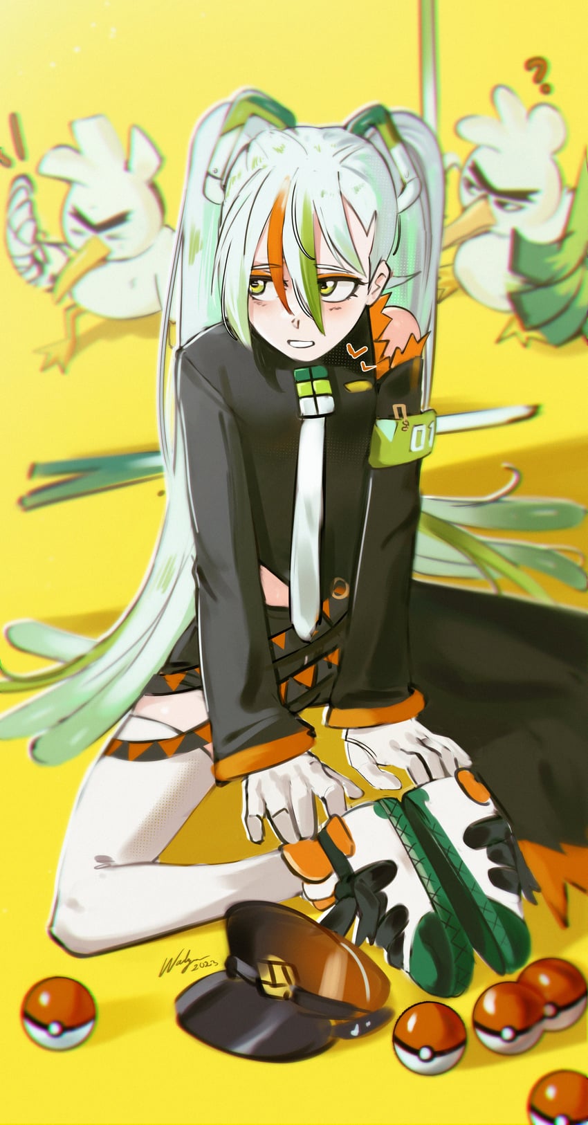 hatsune miku, sirfetch'd, and fighting miku (pokemon and 2 more) drawn by waligner