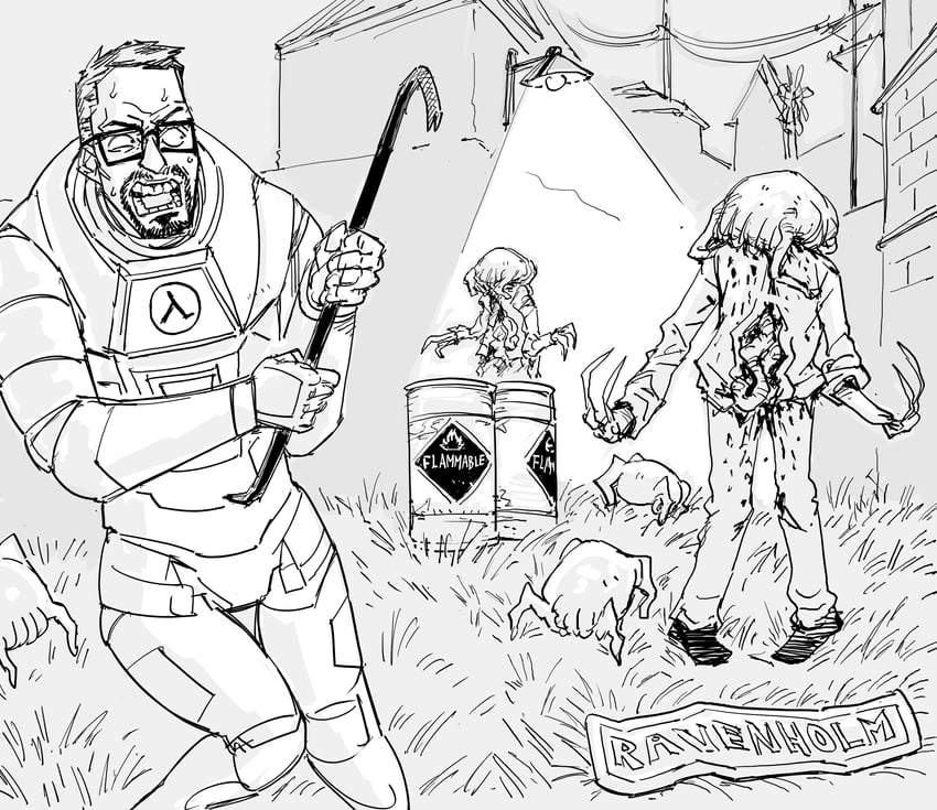 gordon freeman and headcrab (half-life and 1 more) drawn by bb_(baalbuddy)
