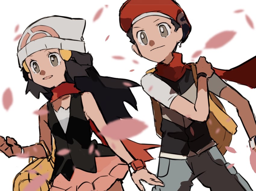 dawn and lucas (pokemon and 1 more) drawn by shichibee_(stm_mimi)