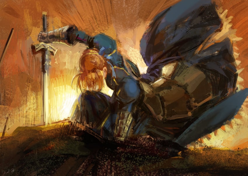artoria pendragon and saber (fate and 1 more) drawn by elvafirst