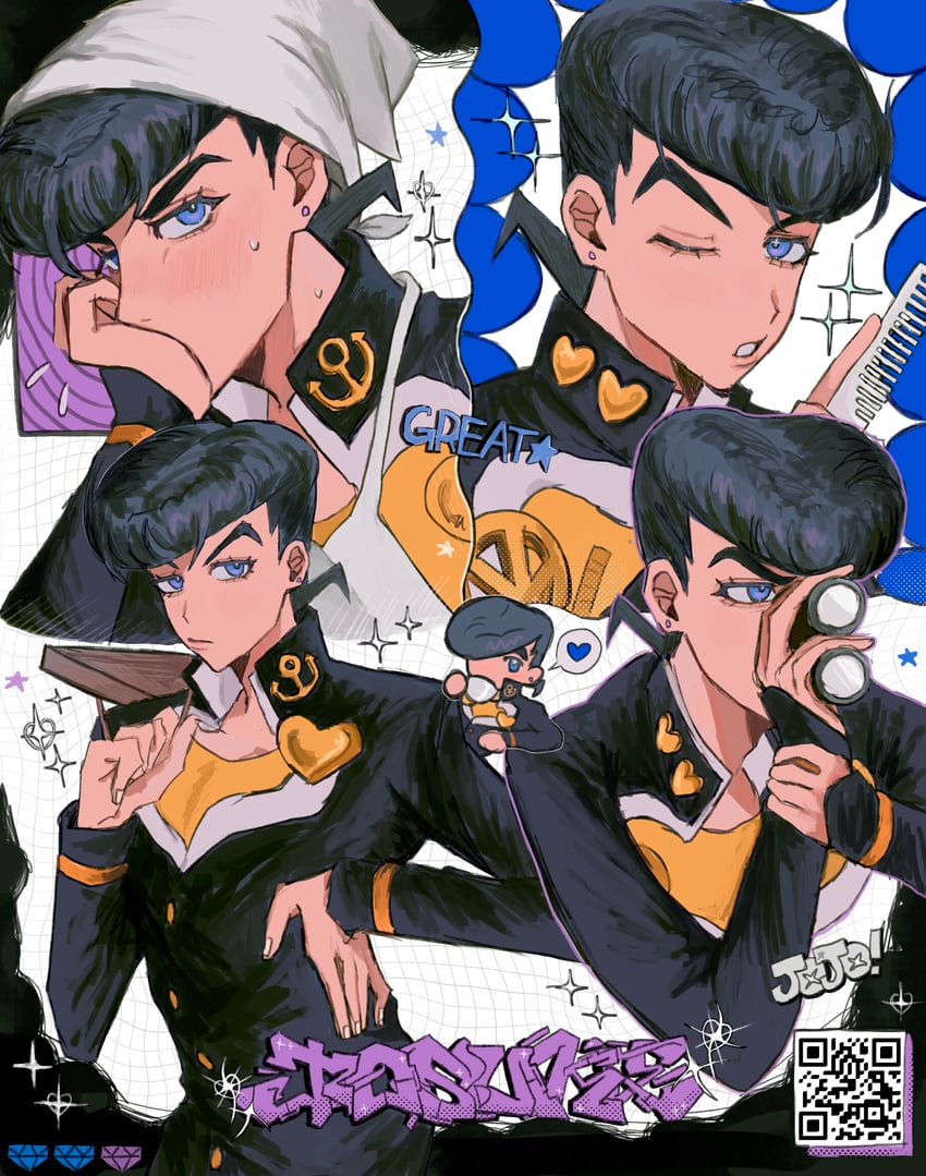 higashikata josuke (jojo no kimyou na bouken and 1 more) drawn by aoiro0401