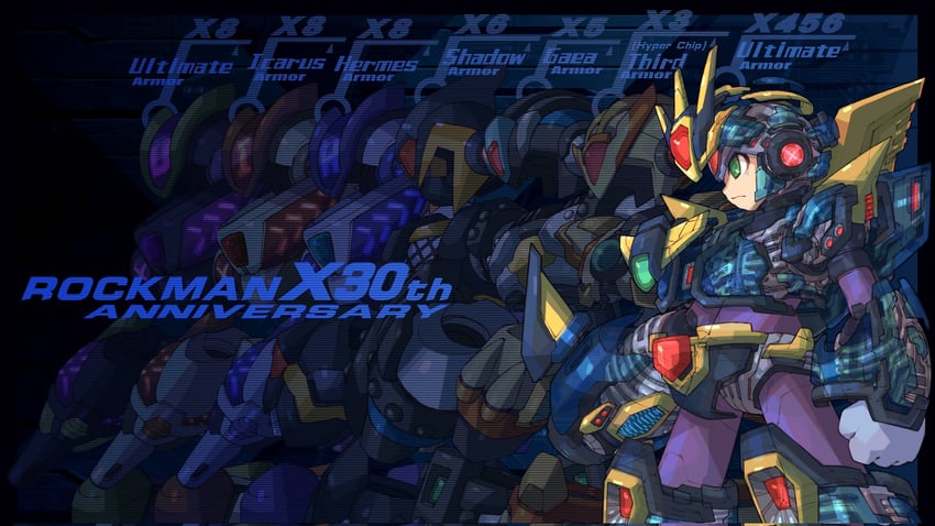 x, ultimate armor x, shadow armor x, third armor x, gaea armor x, and 2 more (mega man and 6 more) drawn by iikoao