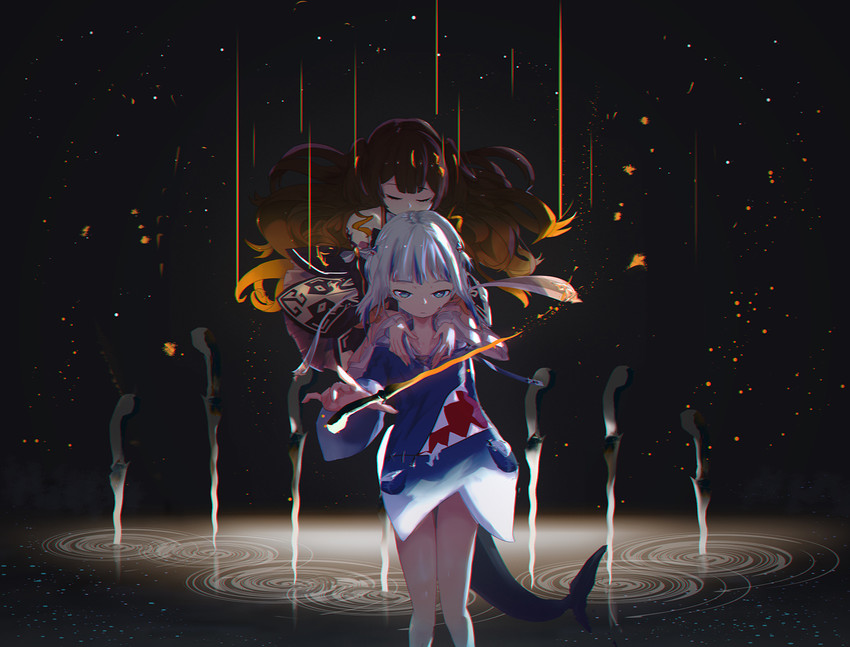 gawr gura and anya melfissa (hololive and 2 more) drawn by nin_fake