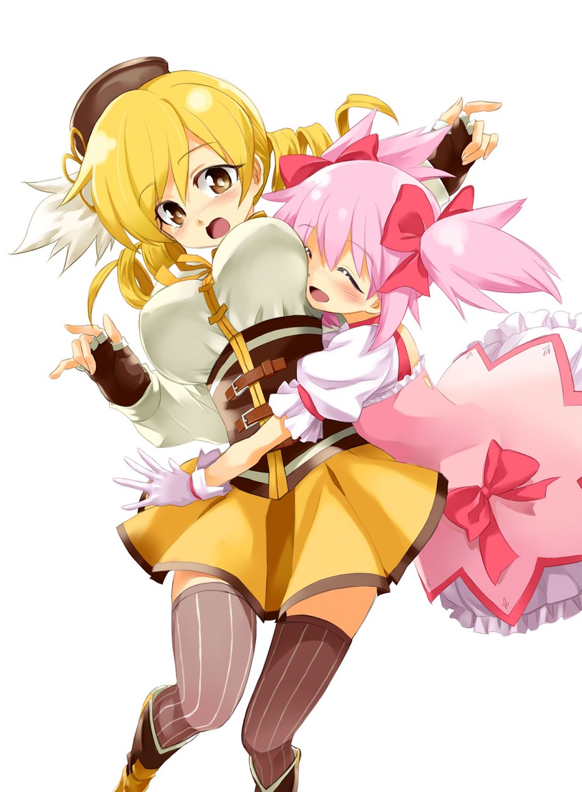 kaname madoka and tomoe mami (mahou shoujo madoka magica) drawn by kurose_kousuke