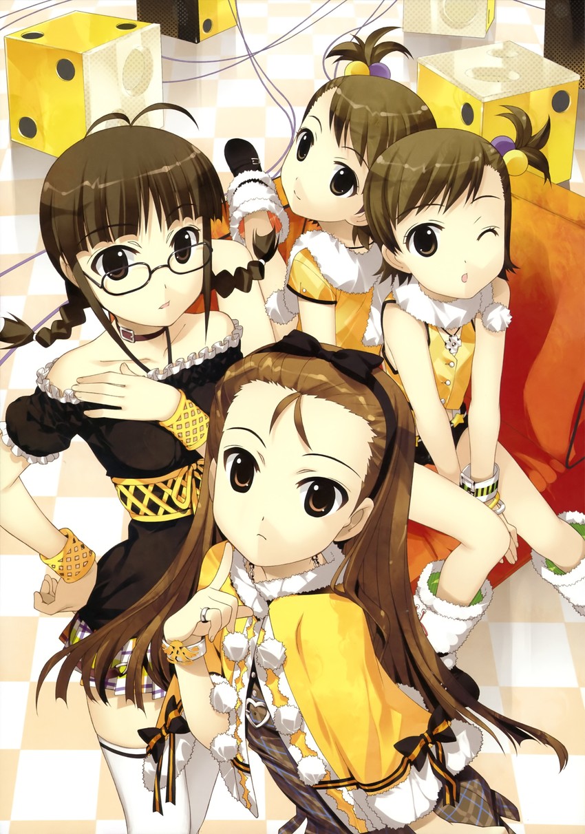 minase iori, akizuki ritsuko, futami mami, and futami ami (idolmaster) drawn by fujima_takuya