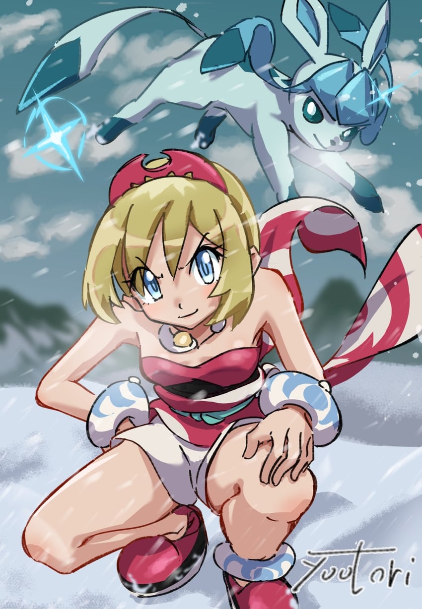 glaceon and irida (pokemon and 1 more) drawn by you_bird
