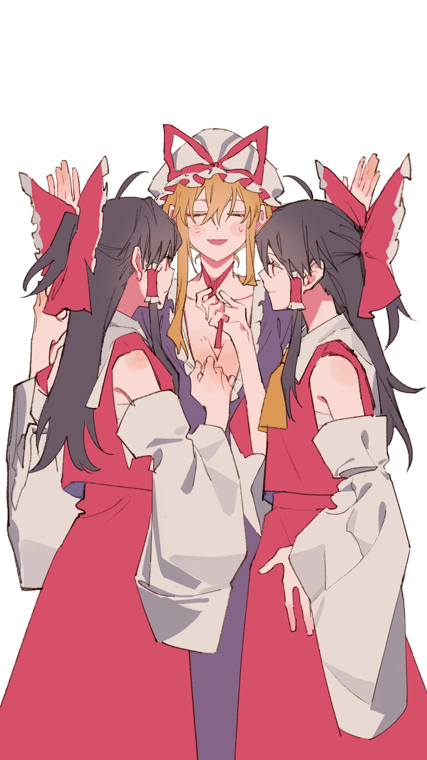 hakurei reimu and yakumo yukari (touhou) drawn by zy_(zyyyyyyy9)