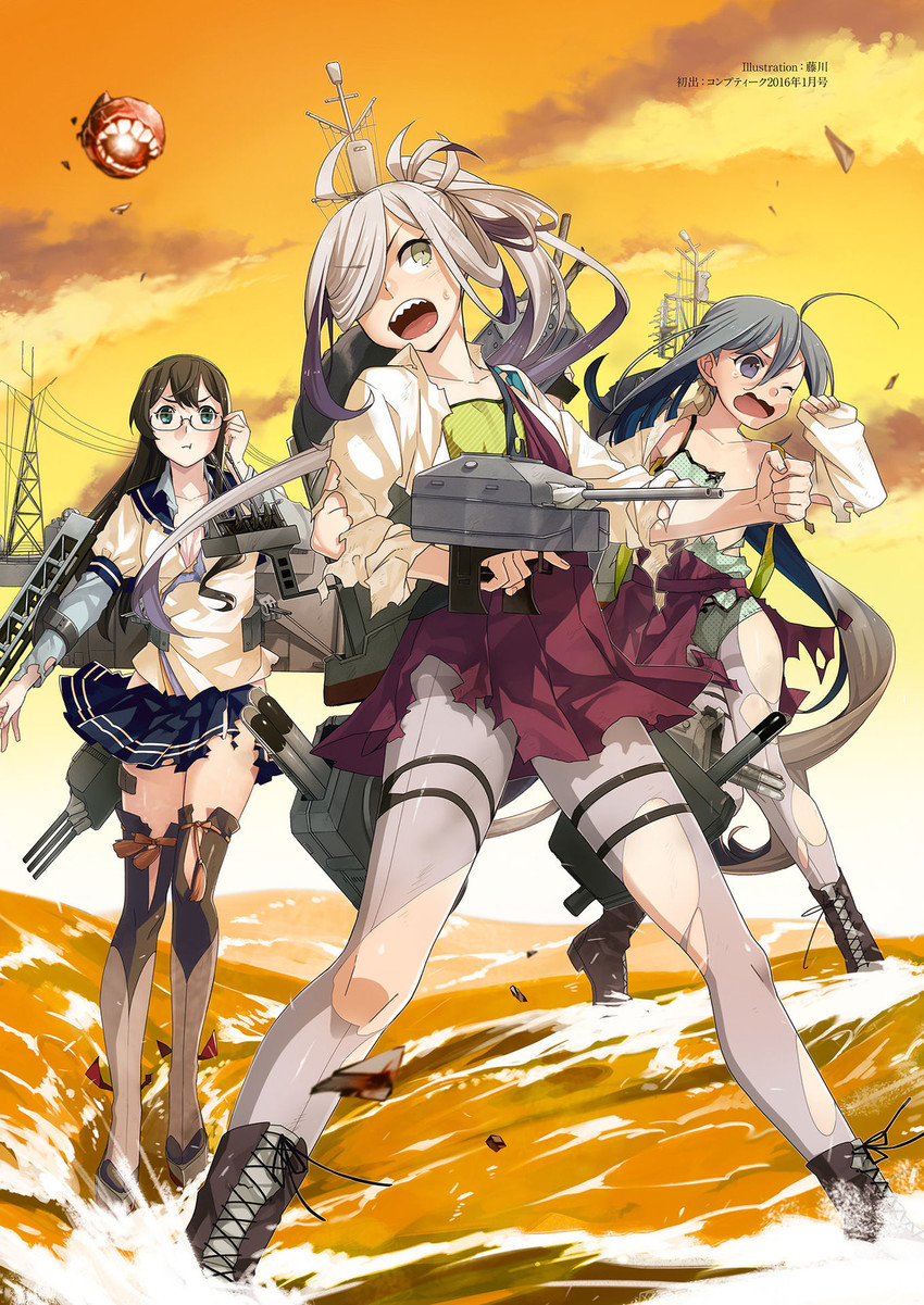 ooyodo, kiyoshimo, asashimo, and enemy aircraft (kantai collection) drawn by fujikawa