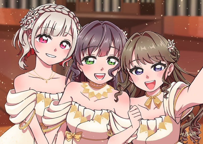 fujishima megumi, otomune kozue, and yugiri tsuzuri (love live! and 1 more) drawn by +_plus