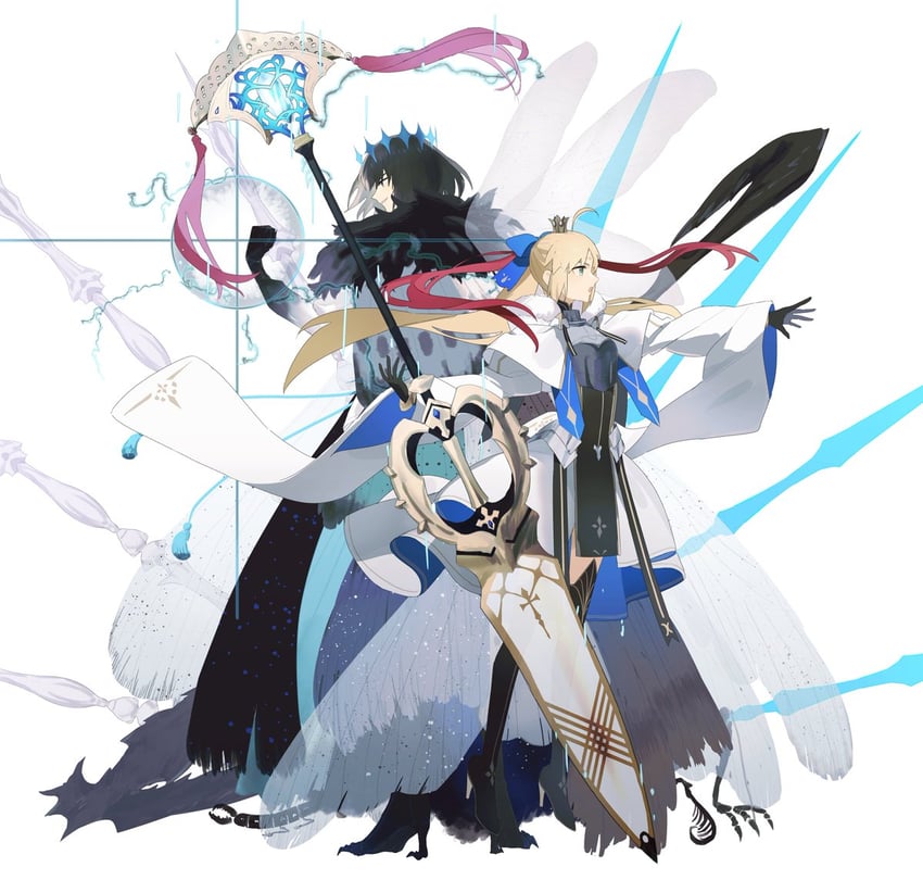 artoria pendragon, artoria caster, and oberon (fate and 1 more) drawn by ninjin_(ne_f_g_o)