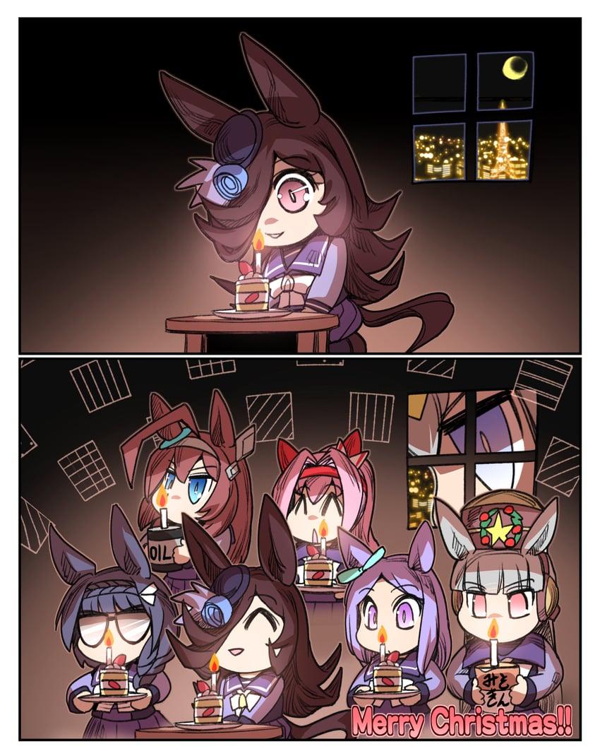 rice shower, mejiro mcqueen, gold ship, oguri cap, mihono bourbon, and 2 more (umamusume) drawn by hisahiko
