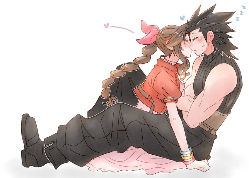 aerith gainsborough and zack fair (final fantasy and 2 more) drawn by 7_(milu577610)