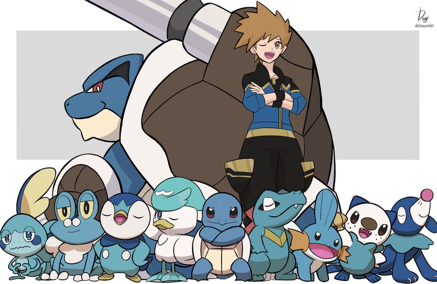 blue oak, piplup, oshawott, squirtle, sobble, and 7 more (pokemon and 1 more) drawn by ida_(idalol490)