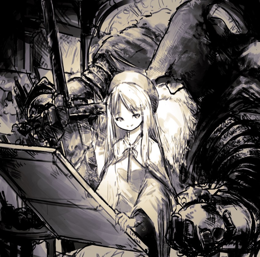 slave knight gael and painting woman (dark souls and 1 more) drawn by mnnnya