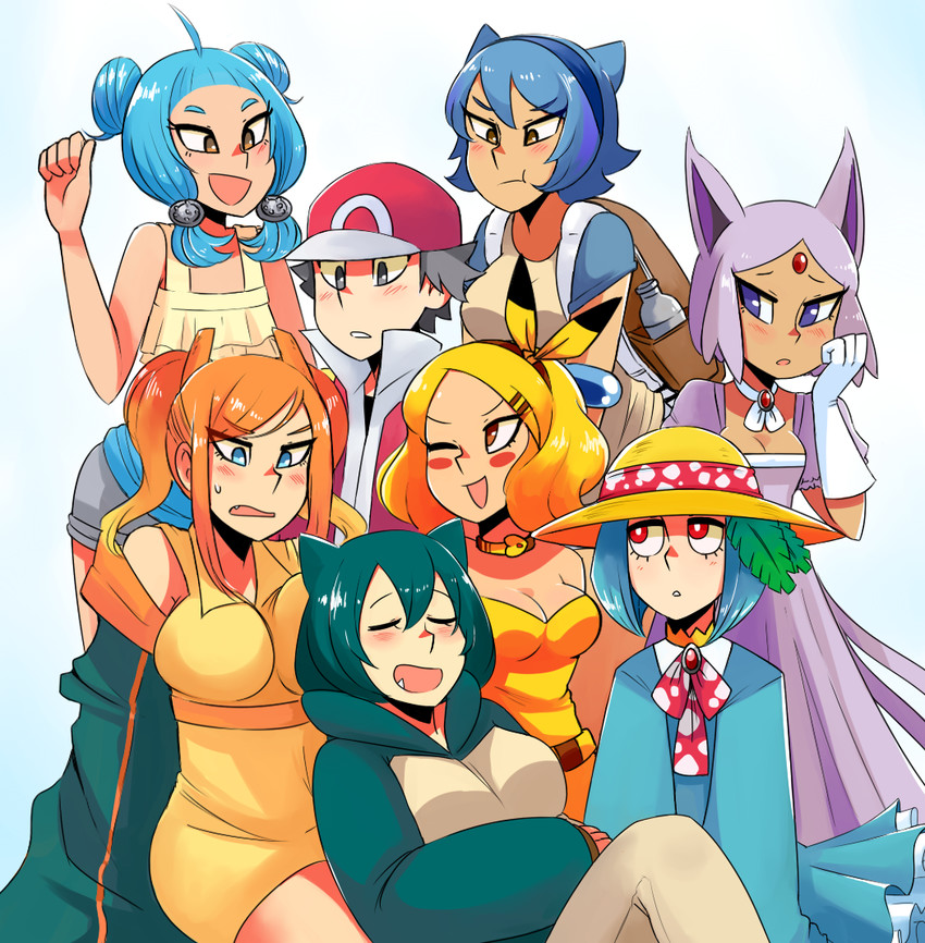 pikachu, red, charizard, espeon, snorlax, and 3 more (pokemon and 1 more) drawn by pie_(aipiepo)