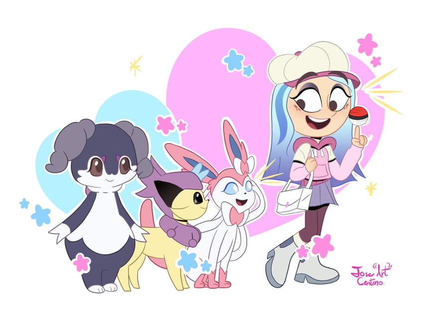 sylveon, delcatty, indeedee, and andrea davenport (pokemon and 1 more) drawn by joseartcentenoofficial