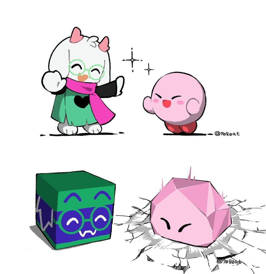 kirby, ralsei, stone kirby, and hero scarf (kirby and 1 more) drawn by 7080at