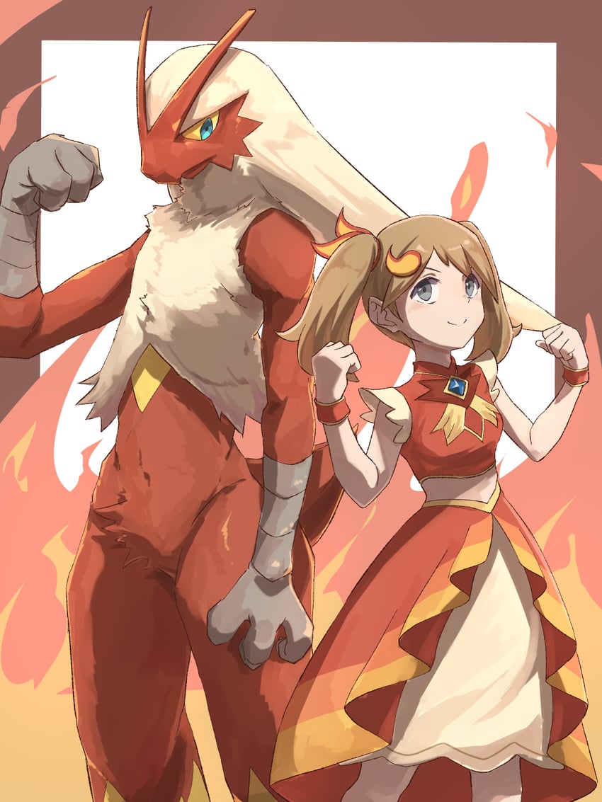 may and blaziken (pokemon and 1 more) drawn by itsudzumi