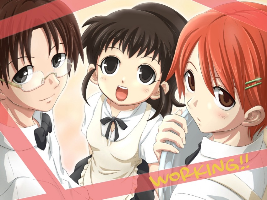 taneshima popura, inami mahiru, and takanashi souta (working!!) drawn by kiikii_(kitsukedokoro)