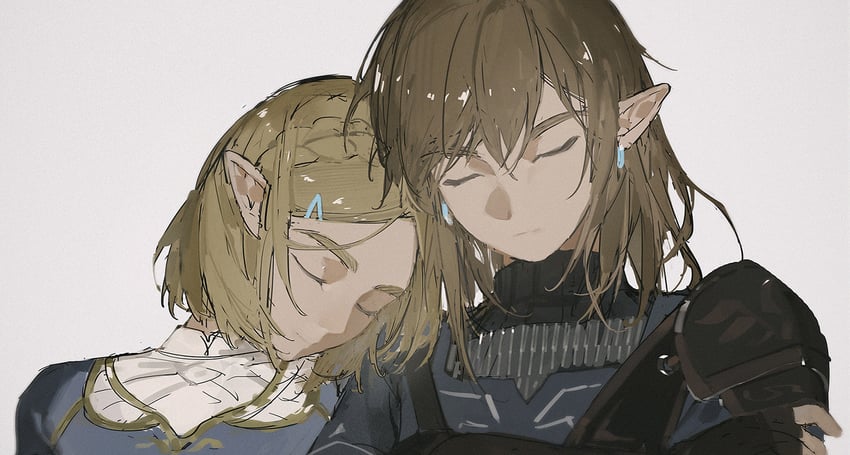 link and princess zelda (the legend of zelda and 1 more) drawn by akihare
