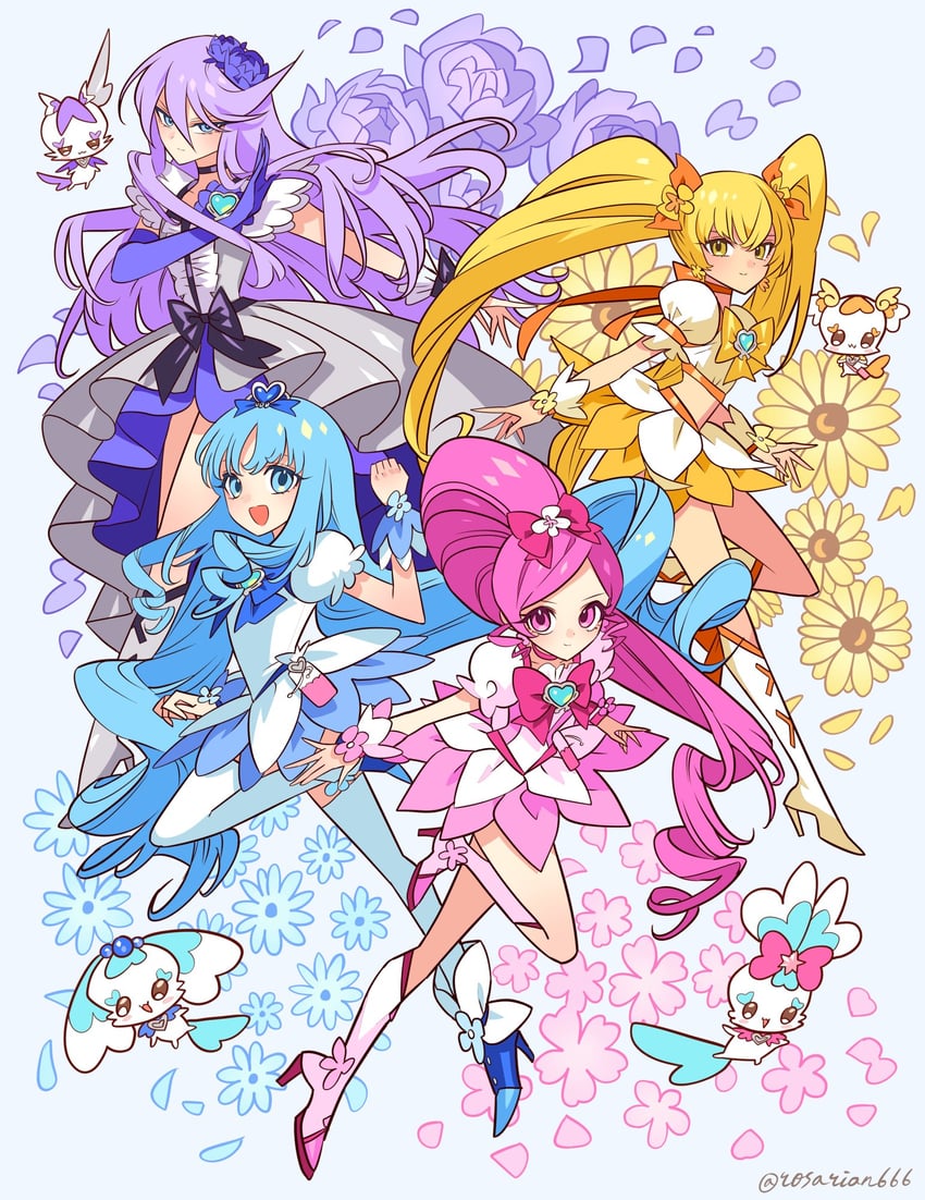 kurumi erika, hanasaki tsubomi, tsukikage yuri, myoudouin itsuki, cure marine, and 7 more (precure and 1 more) drawn by meremero