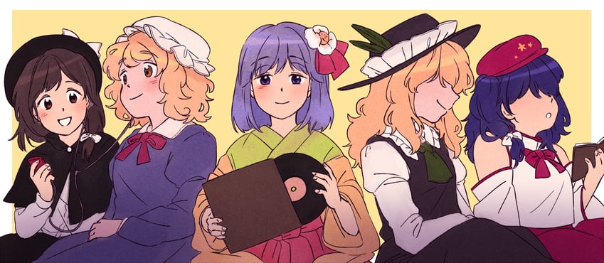 usami renko, maribel hearn, hieda no akyuu, jacket girl, and label girl (touhou) drawn by nekolina