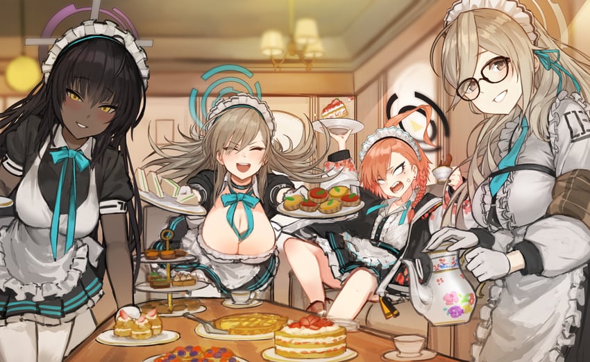 asuna, karin, neru, and akane (blue archive) drawn by makarony