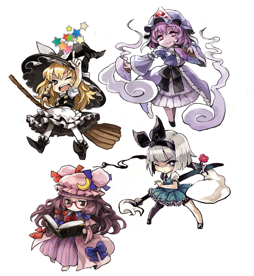 kirisame marisa, konpaku youmu, patchouli knowledge, and saigyouji yuyuko (touhou) drawn by mitsuki_(goomoku)