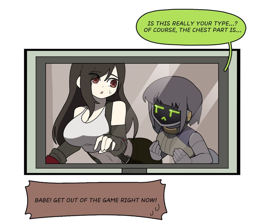 tifa lockhart and robot girl (original and 3 more) drawn by gomulgong