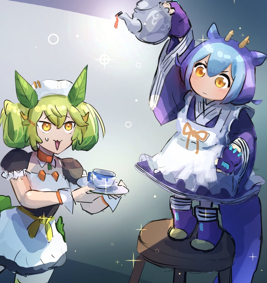 laundry dragonmaid and parlor dragonmaid (yu-gi-oh!) drawn by hatano_kiyoshi